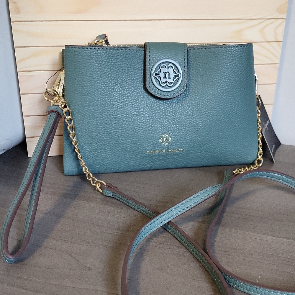 Nanette Lepore Sage Green Crossbody Purse Clutch Wallet